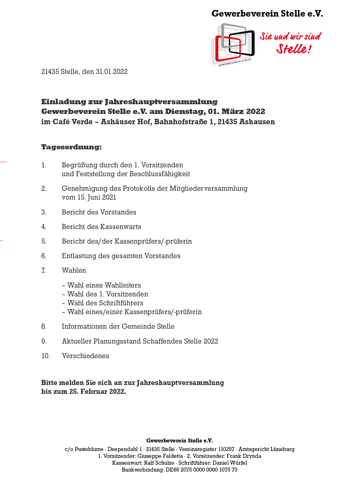 Read more about the article Einladung zur Jahreshauptversammlung 2022